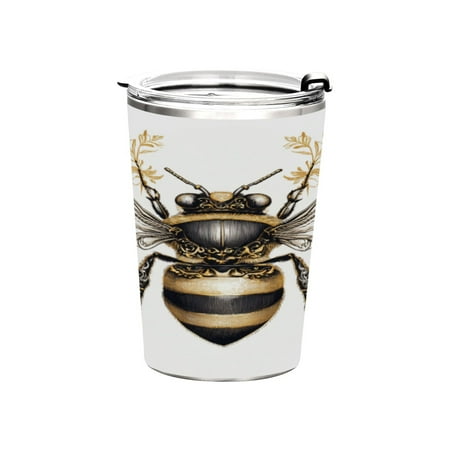 

11oz Straw Mugs with Handle and Straw Lid Sports Mugs Car Mugs Bee with Ornate Patterns