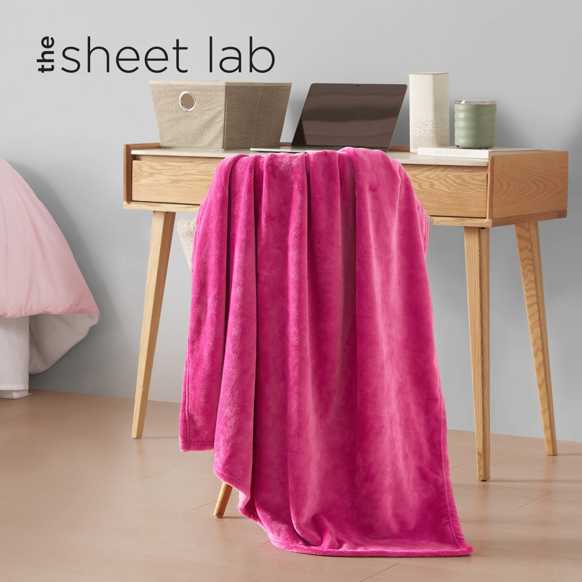 The Sheet Lab Solid Plush Microfiber Throw Blanket, Hot Pink, 50" x 70"