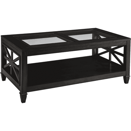 BAXMUY Solid Wood Coffee Table with Tempered Glass Top 45.5 x 26 Modern Rectangle Coffee Tables for Living Room Office & Café Vintage Walnut