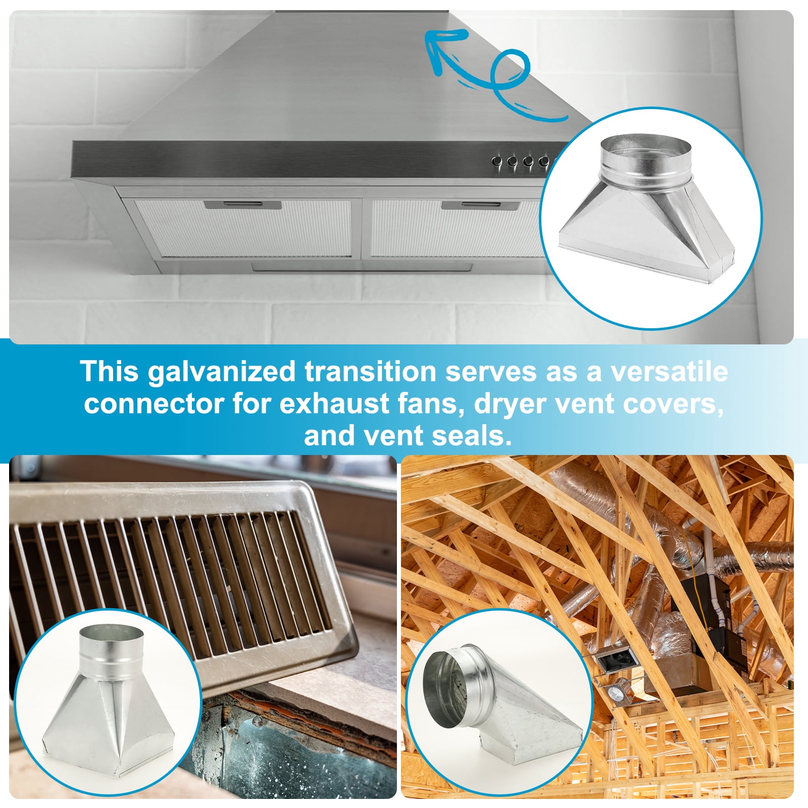 Uxcell 12" x 4" x 6" Straight Register Boot, Galvanized Steel Transition Rectangular to 6" Round Duct Transition Fitting for Connecting Floor Register Grille HVAC Duct Fittings