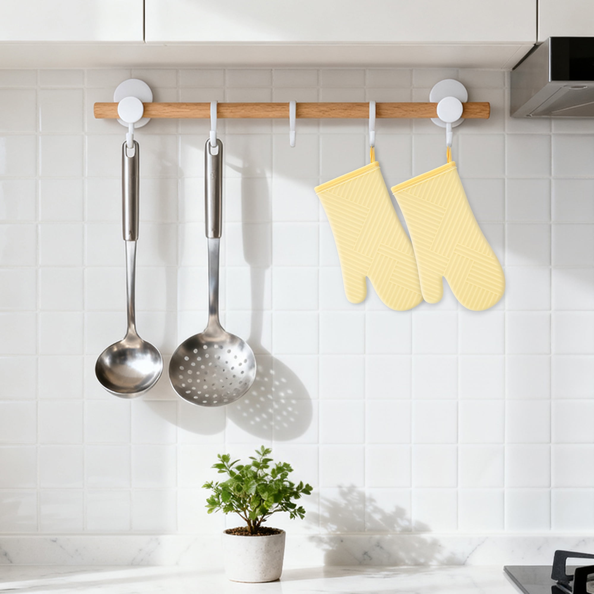 Unique Bargains Oven Mitts Pot Holders Heat Resistant Oven Gloves Yellow 13x7.5inch