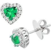 Platinum-Plated Sterling Silver Heart-Cut Green Obsidian Pave CZ Earrings