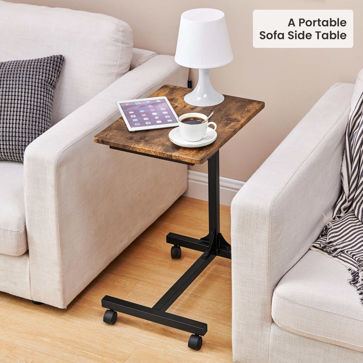 Kepooman Portable Laptop Desk with Casters, Rolling Computer Stand with Adjustable Height, Sturdy and Ergonomic, Brown & Black Kepooman Portable Laptop Desk with Casters, Rolling Computer Stand with Adjustable Height, Sturdy and Ergonomic, Brown & Black