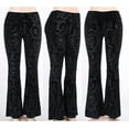thumbnail image 5 of Women's Floral Printed Velvet Flare Pants High Waisted Casual Gothic Steampunk Bell Bottom Legging Trousers, 5 of 10