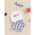 thumbnail image 5 of Aojekbee Baby Girl Birthday Clothes Butterfly Print Sleeveless Romper and Elastic Shorts Headband Set 3 Piece Outfits, 5 of 10