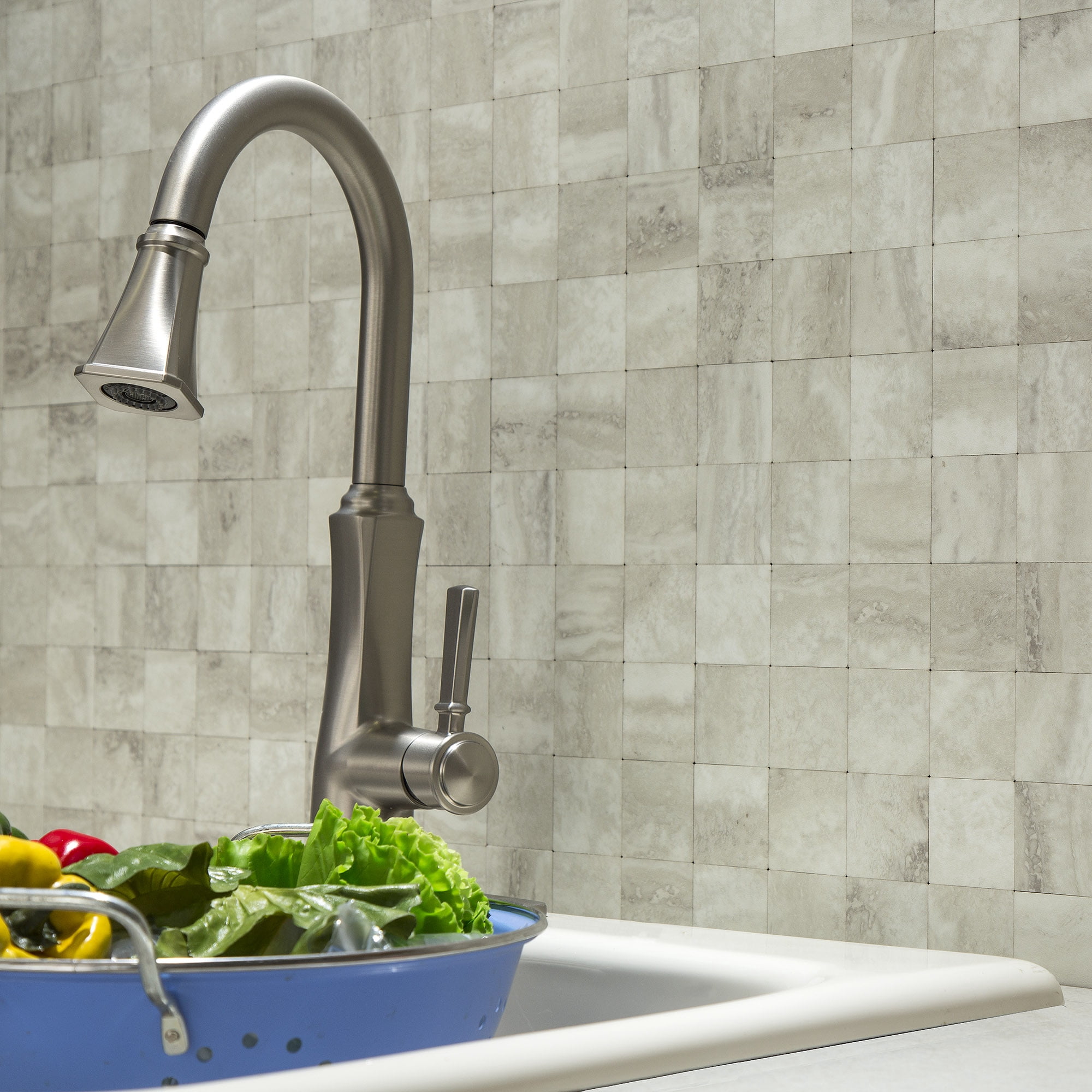 Aspect Collage 12in x 6in Peel and Stick Backsplash in Bone Porcelain (2pc per pack/5-Pack)