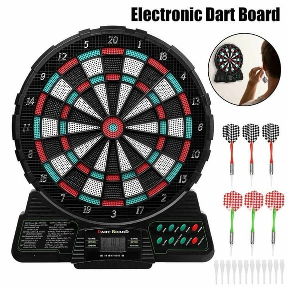 Electronic Tip Dartboard Cabinet Set with Darts for Game Room with 6 Pieces Darts 18pcs Replacement Tips, LCD Display Automatic Scoring Dartboard Target Board