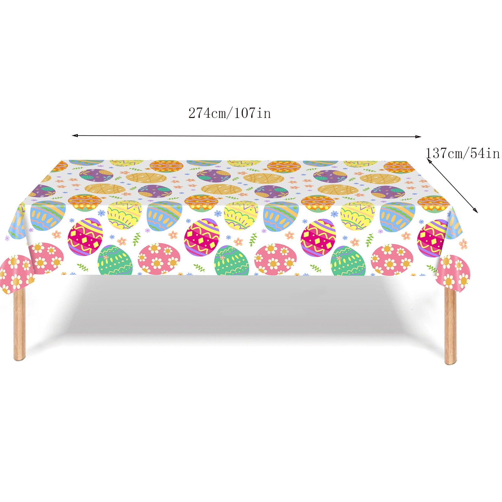Easter Tablecloth with Bunnies and Eggs, Waterproof Washable Rectangular Table Cover for Easter Party Outdoor Brunch Picnic Dining