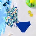 thumbnail image 2 of Huowey Baby Girls Two Piece Swimsuit Spaghetti Strap Trendy Leopard Tankini Top Drawstring Ruched Camisole Side High Waist Bottom Beach Pool Summer Breathable Swimwear,Blue,9-10 Years, 2 of 4
