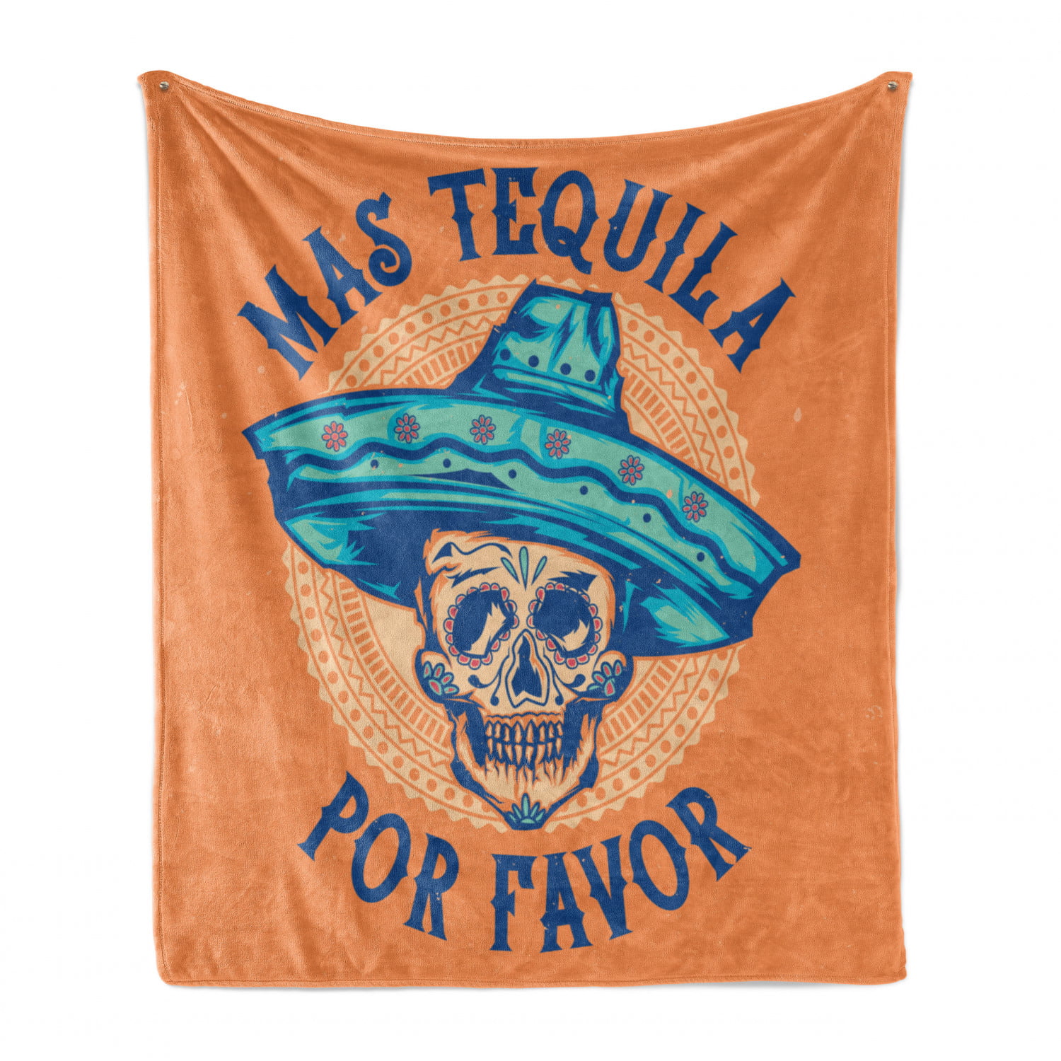 Hand-Drawn Sugar Skull Wearing Sombrero with Mas Tequila Por Favor Saying Cozy Plush for Indoor and Outdoor Use Ambesonne Alcohol Soft Flannel Fleece Throw Blanket Multicolor 60 x 80 