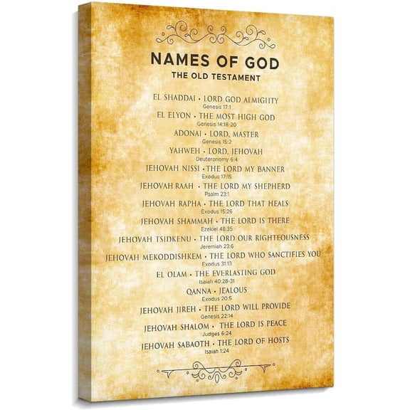 Names of God Wall Art  Christian Scripture Poster Vintage Canvas  Religious Bible Verse Wall Decor for Home Office Living Room poster