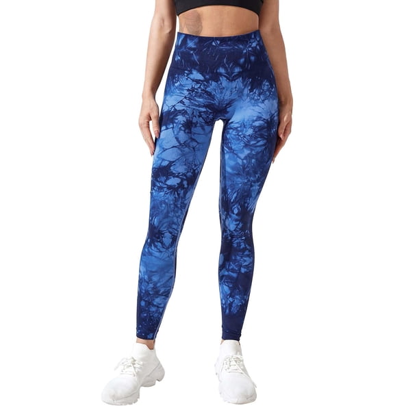 Gibobby Leggings de yoga para mujer Pantalones de fitness de cintura alta teñidos con para mujer Pantalones de yoga de levantamiento de cadera de me(Azul oscuro,CH)