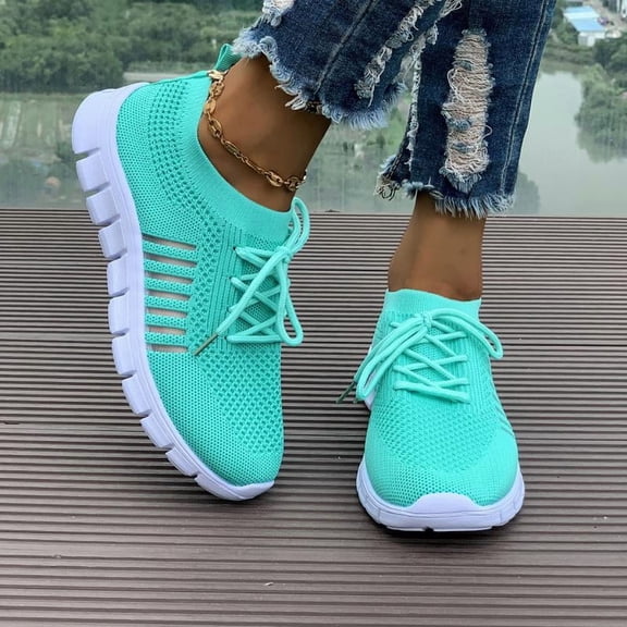 SCHUHLAND Women's Breathable Mesh Sneakers, Lace-Up Round Toe Running Shoes, Soft Sole Sports Low Heel, Summer