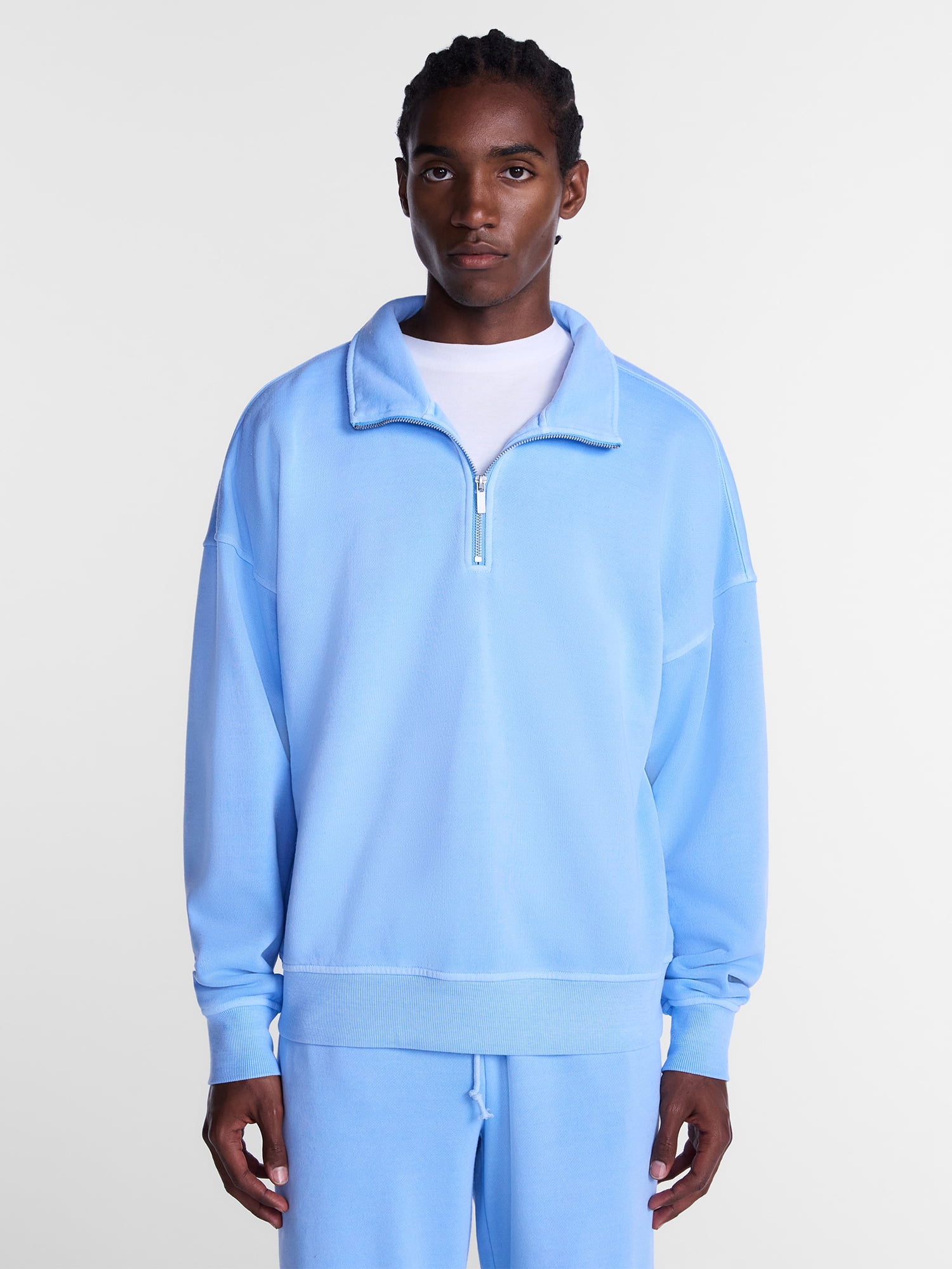 No Boundaries Boxy Fit Quarter Zip Fleece Sweatshirt with Long Sleeves, Men's XS-4XLT