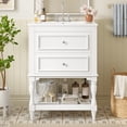 thumbnail image 3 of 24" Retro Elegant Bathroom Vanity with Storage, Modern Minimalist Bathroom Vanity with Open Shelf, Freestanding Storage Cabinet with Ceramic Sink for Bathroom, White, 3 of 9