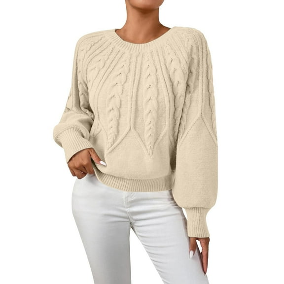 NMMUED Sweaters for Women Pullover Sweaters for Women Knit Sweater for Women Cable Knit Sweater Women, Beige L