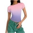 thumbnail image 6 of ZHYou Womens Short Sleeve Shirts Slim Fit Ombre Stretchy Fashion Tops Round Neck Basic Tee Shirts,Pink,3XL, 6 of 6