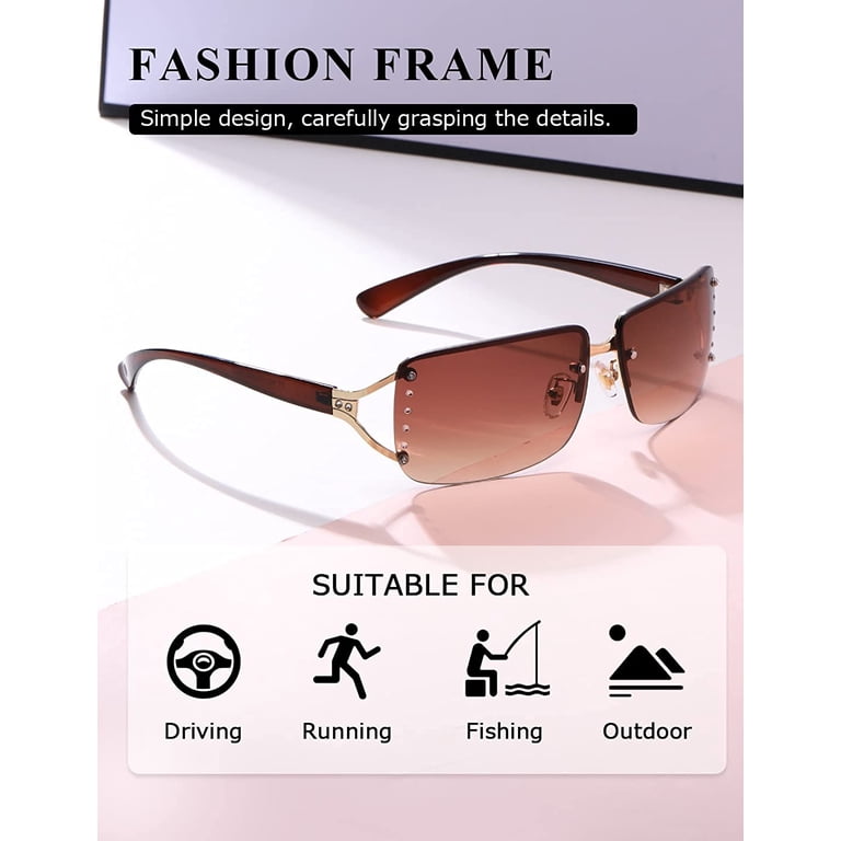 Rectangular Rimless Sunglasses Women Men Retro Trendy Square Vintage UV400 Euphrates Rectangle Sunglasses, UV400 Protection, Retro  main image 3
