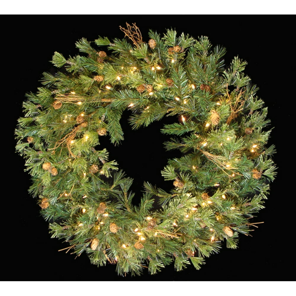 36" PreLit Mixed Country Pine Artificial Christmas Wreath Clear