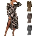 thumbnail image 2 of Yokua Women's Long Sleeve V Neck Belted Maxi Dress Leopard High Waist Long Dress, 2 of 16