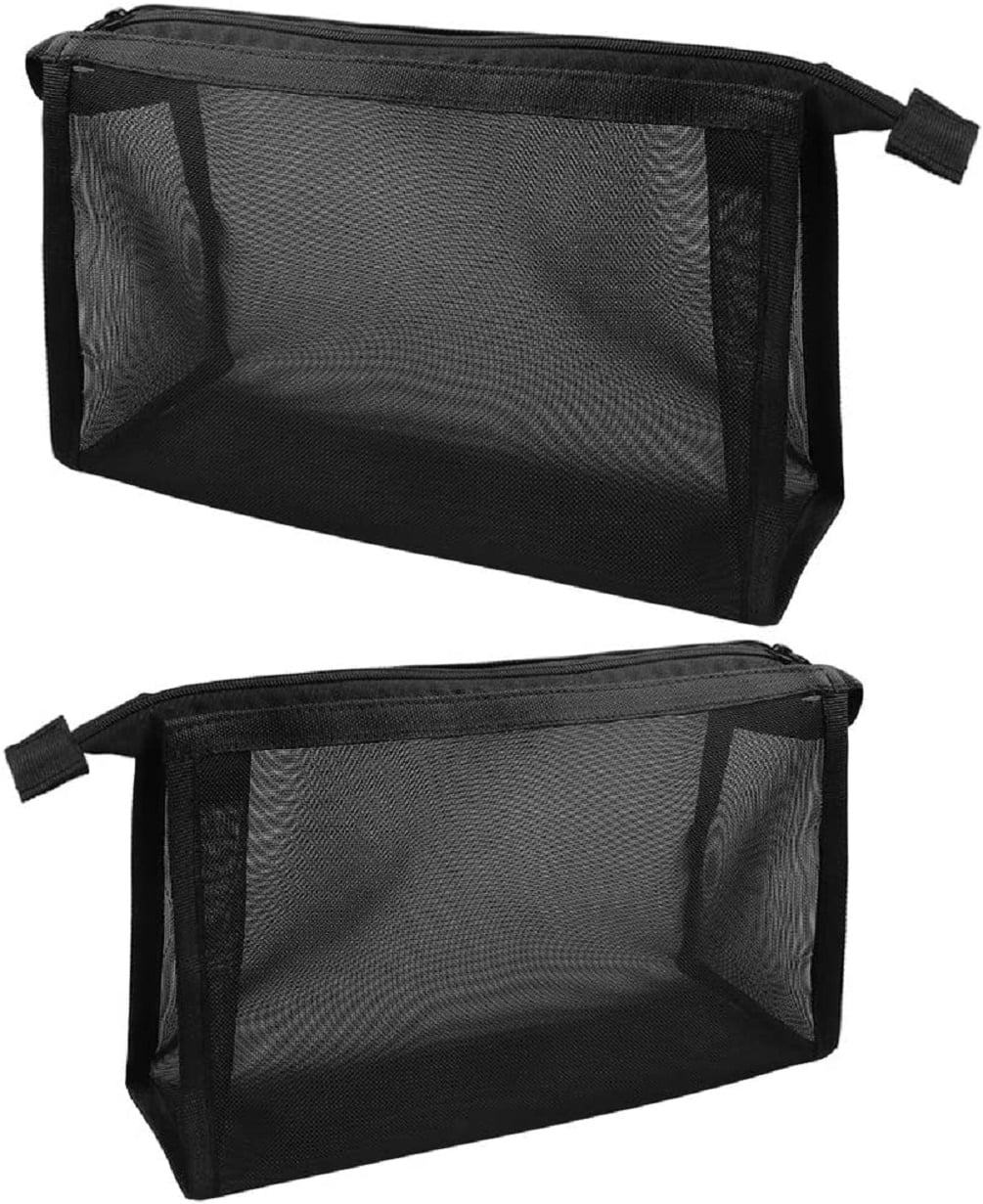 Guichangkai 2pcs Mesh Cosmetic Bag Black for Office Travel Makeup (27.5 * 17cm, 23.5 * 13cm)