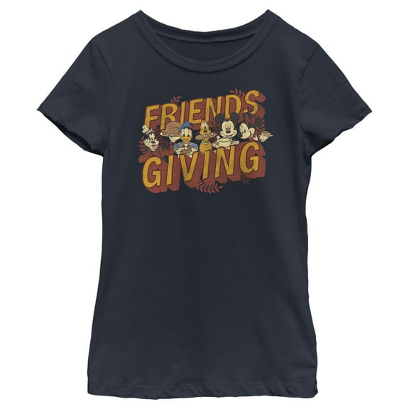 Girl's Mickey & Friends Friendsgiving Celebration  Graphic Tee Navy Blue Medium