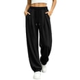 thumbnail image 2 of CFLVAEK Sweatpants for Women Casual Pleated Drawstring Elastic Waisted Fall Winter Cinch Bottom Track Pants with Pockets Black L, 2 of 8
