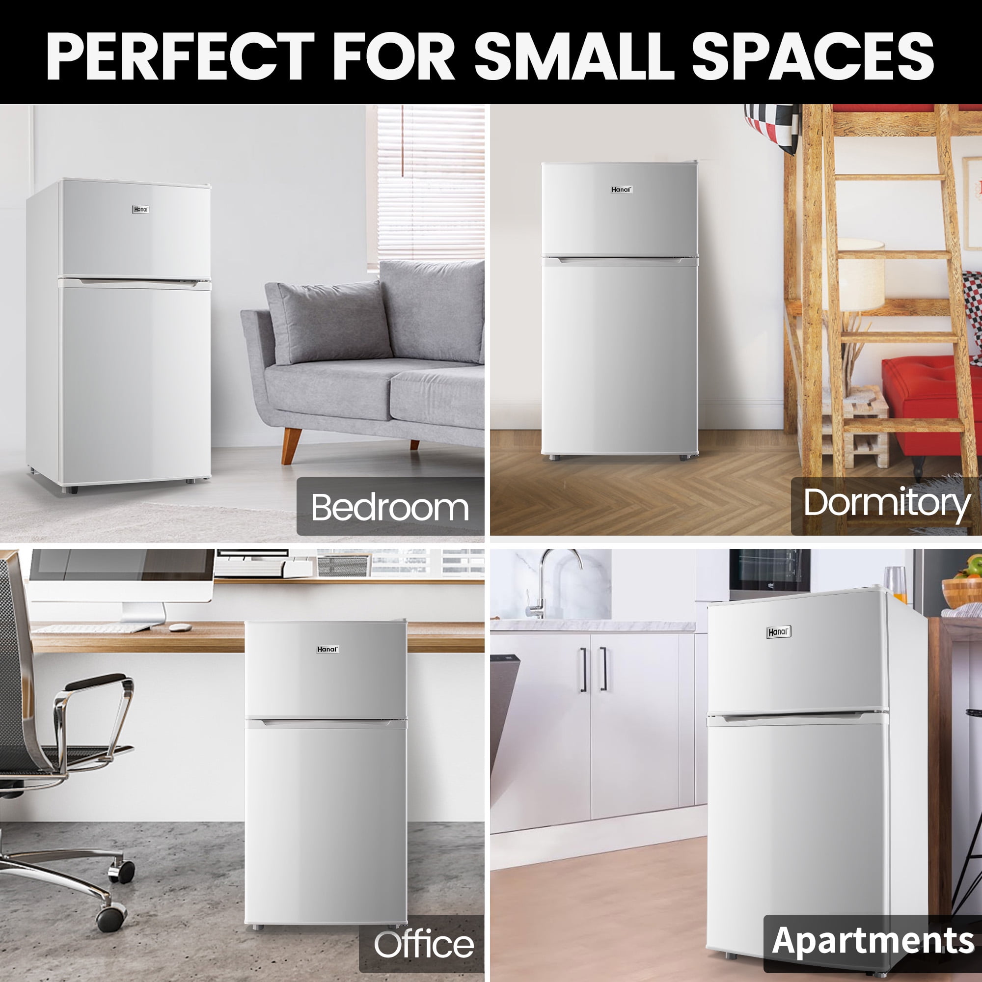 3.5Cu.ft Two Door Mini Fridge with Freezer,7 Adjustable Thermostat,17.9*17.5*34.7 inches,Apartment Size Refrigerator,White,New