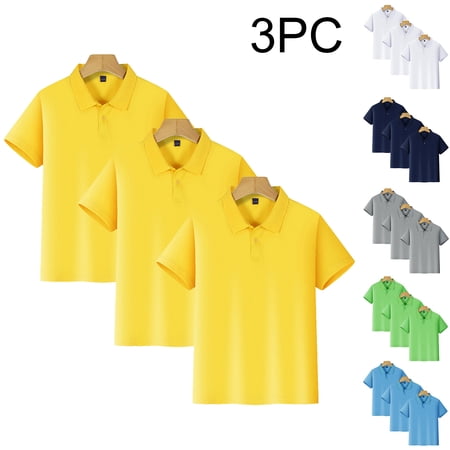 AHTJRT 3 Pack Golf Shirts for Kids Summer Lapel Button Short Sleeve Tees Cotton Soft Activewear Spring Summer Blouse Tops Workout Gym Running Shirts Yellow 8-9 Years