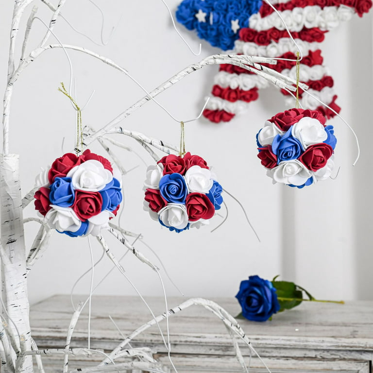 Pompotops 4th of July Wreath 6pcs Independence Day Flower Ball United  States Independence Day Holiday Supplies Wreath Pendant Decorations Foam  Flower Simulation Flower Crafts, multicolor 