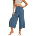 thumbnail image 5 of Womens Trendy High Waisted Wide Leg Capri Pants Flowy Elastic Waist Gaucho Trousers with Pockets Casual Lounge Vacation Pants Light Blue, 5 of 7