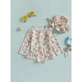 thumbnail image 3 of BemeyourBBs Toddler Baby Girls Starfish One Piece Swimsuit with Sun Hat Infant Girls Bathing Suit Long Sleeve Rash Guard Shell Starfish Pattern Zip Up Swimwears Summer Beachwear, 3 of 9