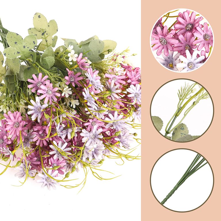 Guagb 6pcs Artificial Daisy Silk Flower Outdoor UV Resistant Fake Wildflowers Faux Greenery Shrubs Plastic Plants Arrangements for Home Indoor Outside
