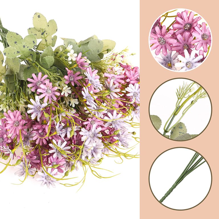 Artificial Flowers Wildflowers Silk Daisy Spring Fake Daisies Decoration Summer UV Resistant Colorful Mixed Bundles Faux Greenery Outdoor Plant Stem