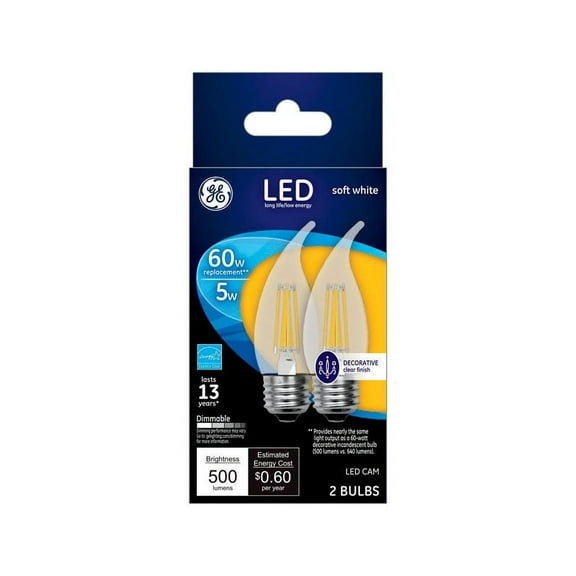 GE  C10  E12 (Candelabra)  LED Bulb  Soft White  60 Watt Equivalence 2 pk