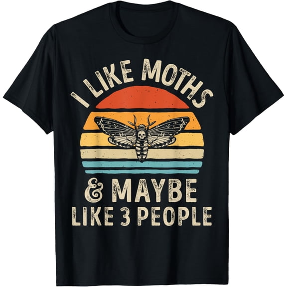 I Like Moths and Maybe 3 People Moth Insect Lover Retro Men T-ShirtMen's and women's gift, black and white T-shirt, size: Extra large S-4XL