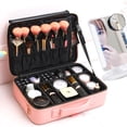 thumbnail image 2 of Caja de maquillaje cosmético profesional, caja de accesorios, caja de herramientas (tamaño medio, rosa 37 * 27 * 11cm), 2 of 5