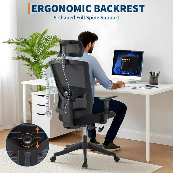 Historyli Silla de computadora giratoria con respaldo alto y reposabrazos,silla de oficina ergonómica con soporte lumbar y reposacabezas ajustables,cómoda silla de escritorio para juegos y estudio