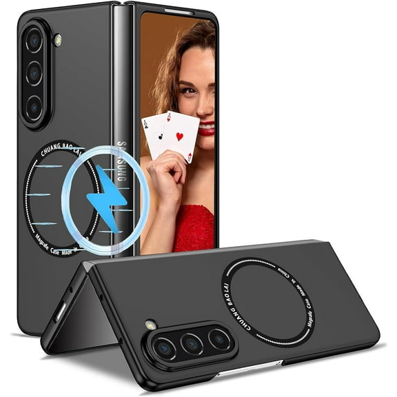 Magnetic Phone Case for Samsung Galaxy Z Fold5 5G Compatible with Magsafe, Military-Grade Shockproof Case with Built-in Magnet Circle for Samsung Galaxy Z Fold 5, MS Black