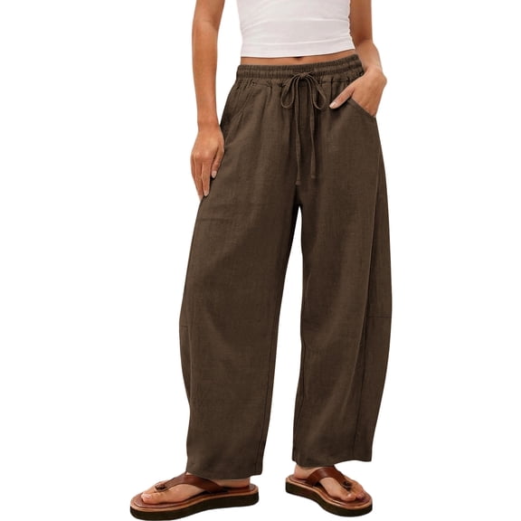 Guluxicc Pants for Womens Elastic Waist Wide Leg Trousers Casual Loose Fit Linen Pants with Pockets Summer Pants for Outdoor