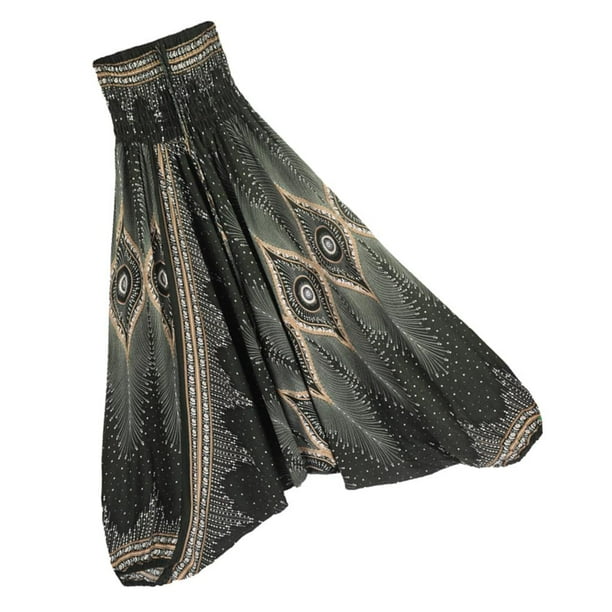 Pantalones harén de algodón, estilo bohemio, para damas y niñas. Verde negro
