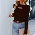 thumbnail image 5 of Herrnalise Women's Knitted Crop Tops Ladies Slim Fit Long Sleeve Sweater Solid Color Knit Hollow Top Crew Neck Sweater Pullover Jumper Sweaters, 5 of 6