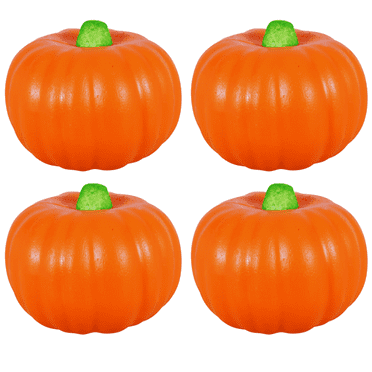 FSSTAM Orange Carvable Foam Pumpkins for Halloween Crafts, Halloween Artificial Round Pumpkin Decor, Centerpiece Table Wedding Decorations, Pack of 4(with Exclusive FSSTAM Booskie)