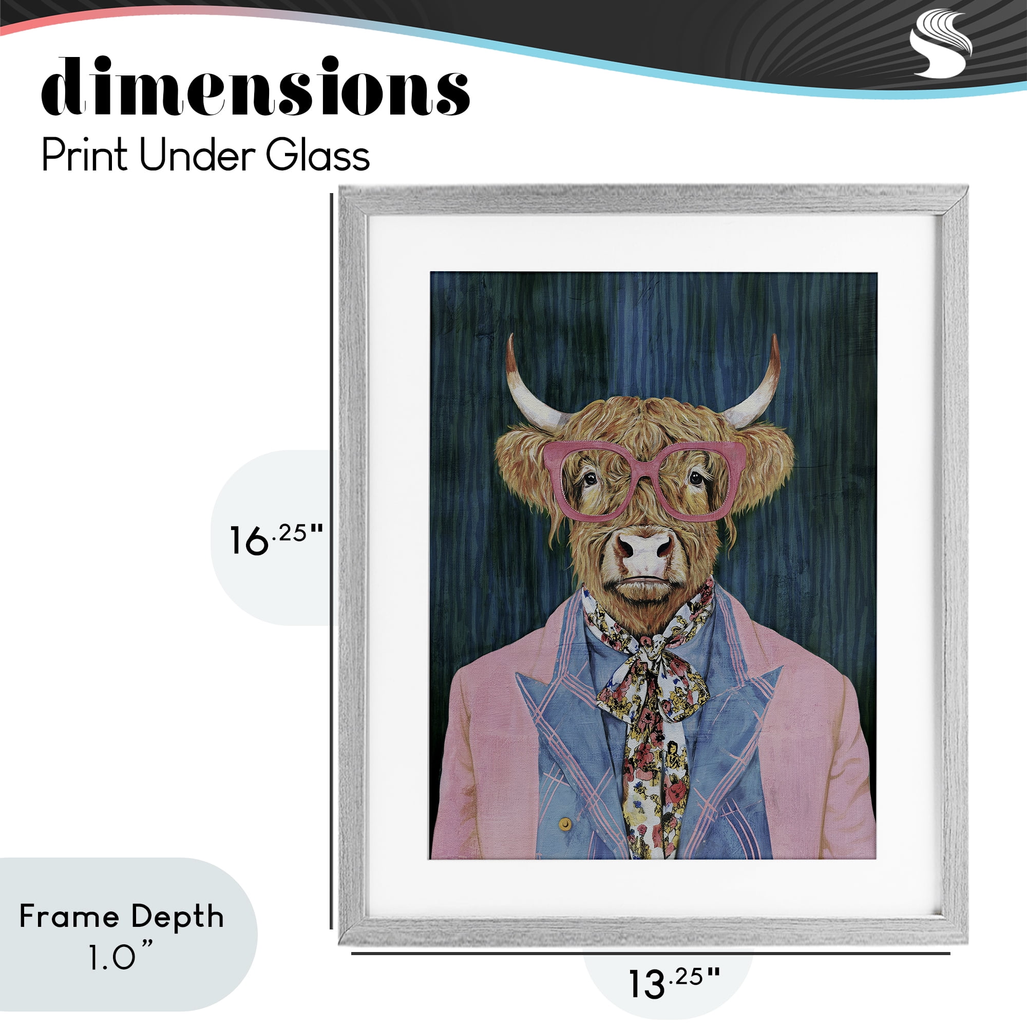 Stupell Industries Gentle Bull Portrait Gray Framed Print Under Glass, design by Svetlana Aleynikova