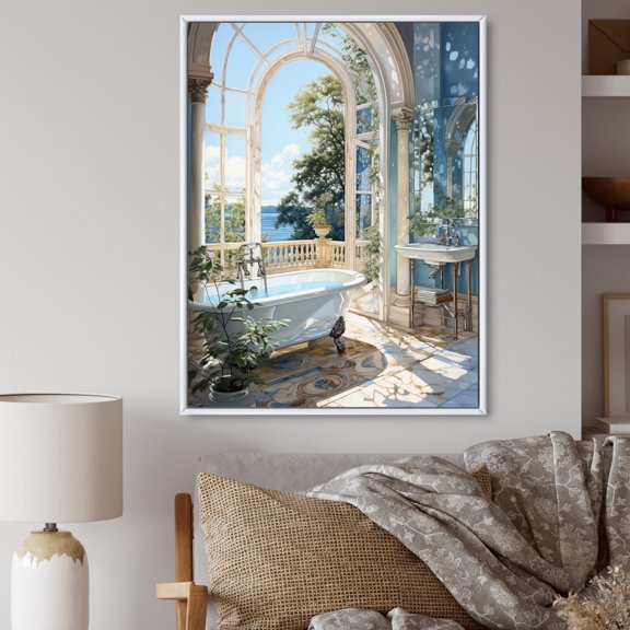 Designart "Bathroom Calm Reflections IV" Bathroom Floater Framed Wall Art Print