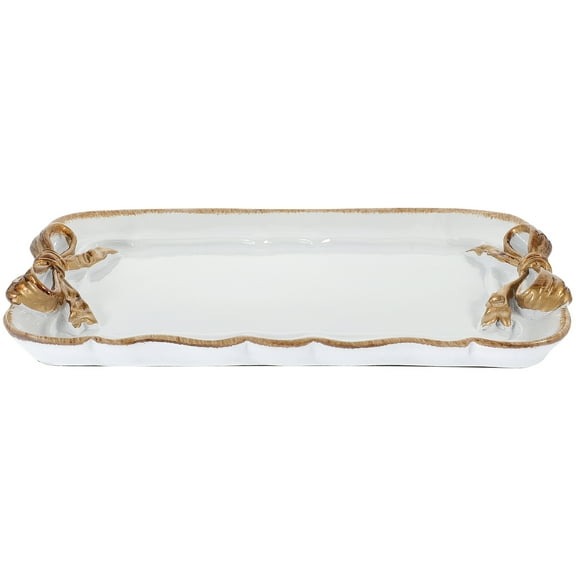 SOPOTUTU Rectangular Resin Serving Tray Bow Design Decorative Food Tray for Kitchen and Dining