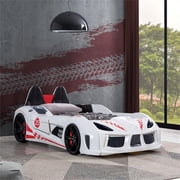 Furniture of America Sonet Plastic Twin Race Car Bed with LED Light in White