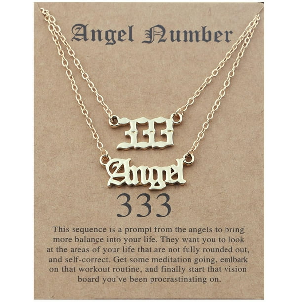 Collar para mujer, joyería para mujer, 2 piezas de collar de ángel y número inglés antiguo, joyería numerológica para mujer, chapado en acero inoxidable.