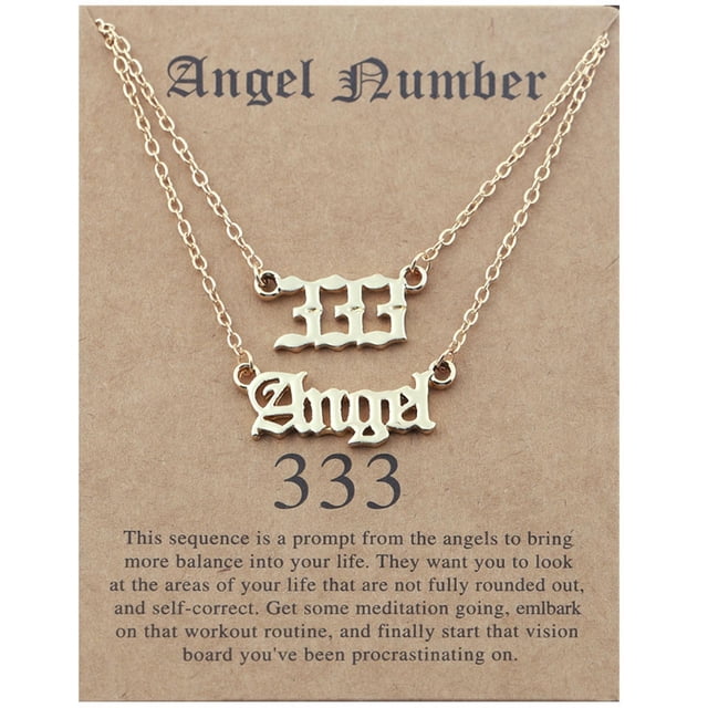 PVCS 2pcs Old English Angel & Number Necklace Numerology Jewelry For Women Plated Stainless Steel