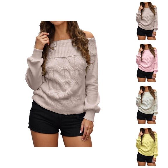 Women's Sweaters Casual Long Sleeve Pullover Knit Professional Office Clothing Elegant Off Shoulder Long Sleeve Knit Pullover Sweater For Fashion Forward Styles